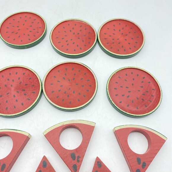 Vtg Watermelon Napkin Rings & Coasters Set 8 Each Summer Picnic Party Farrmhouse - Picture 5 of 9